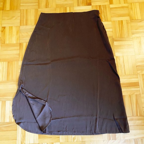 NWT Chocolate Brown Mille Satin Midi Skirt - Picture 13 of 16